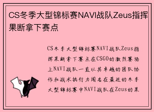 CS冬季大型锦标赛NAVI战队Zeus指挥果断拿下赛点